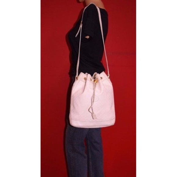 Gucci Cross Body Bucket Purse White Small G Logo Print Coated Canvas And Leather - Picture 9 of 12